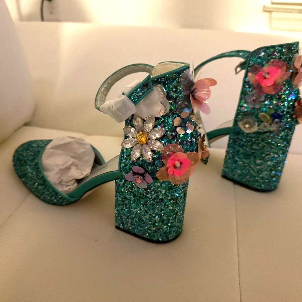ASOS Turquoise Glitter Floral Heels